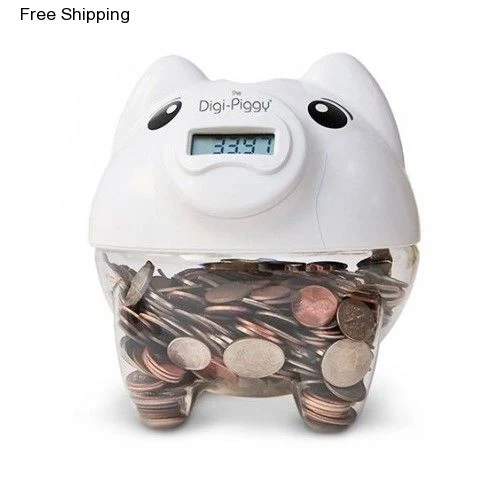 Digital Piggy Bank Money Coin Counter Clear Pig Jar Plastic White Unique Gift