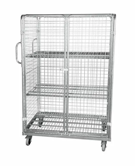 Warehouse Four Wheels Folding Mesh Cage Trolley Logistics Metal Storage