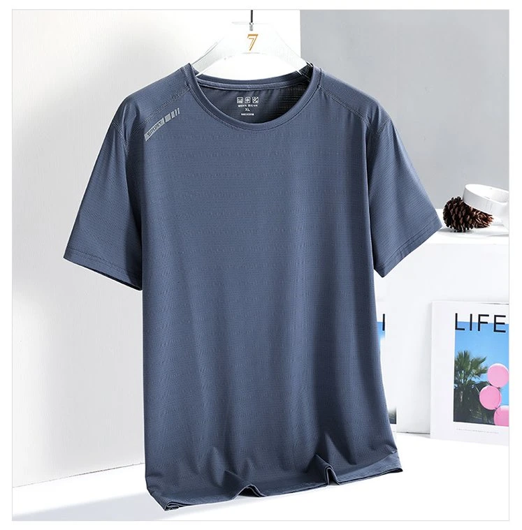 Summer New Ice Silk T-Shirt Men Sports Leisure Running Fitness Breathable Short Sleeve