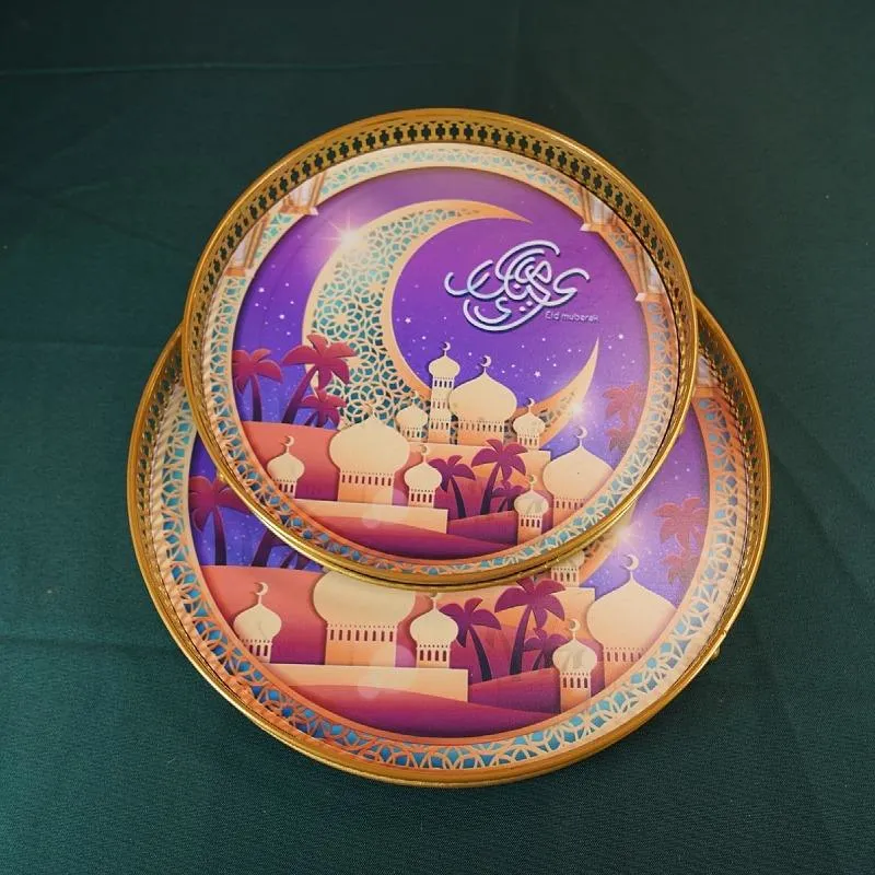 Wholesale Painting Metal Islam Eid Ramadan Mubarak Decorations Iron Crafts Arab Tray