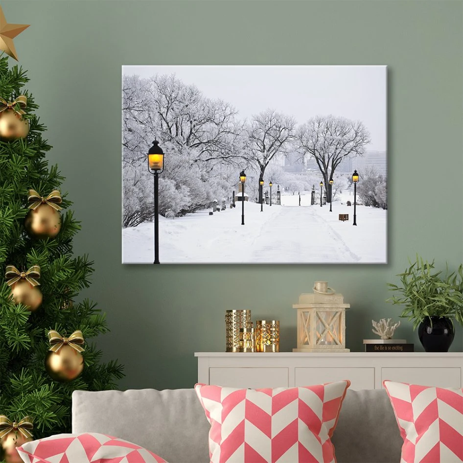 Decorative LED Wall Art Ready to Hang Home Decor Snow View Light up LED Canvas Painting