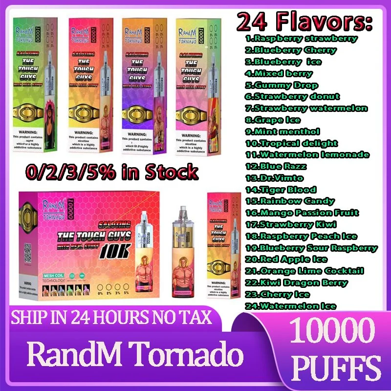 Wholesal Randm Tornado 10000 Puff Disposable E Cigarettes 0.8ohm Mesh Coil 20ml 1100 mAh Battery Rechargeable Electronic CIGS Puff 10K Airflow Control Rbg Light