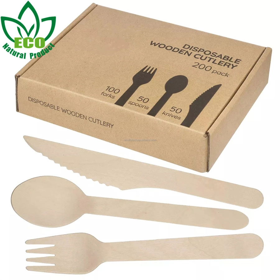 Disposable Customize Cutlery Fork Spoon Bio-Degradable Tableware Natural Cutlery Birch Wood Spoon