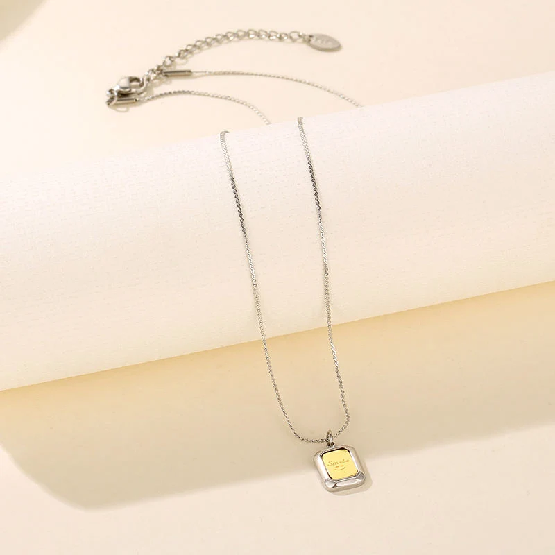 Fashion Silver Collar Chain New Design Geometric Inlaid Gold Square Jewelry Necklace