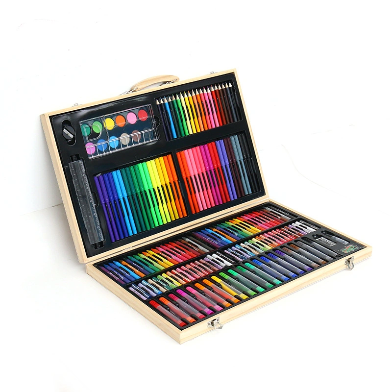 180PCS Wooden Box Children's Painting Pen Set Children's Student Watercolor Pen Set Box Art Painting Stationerygift Box