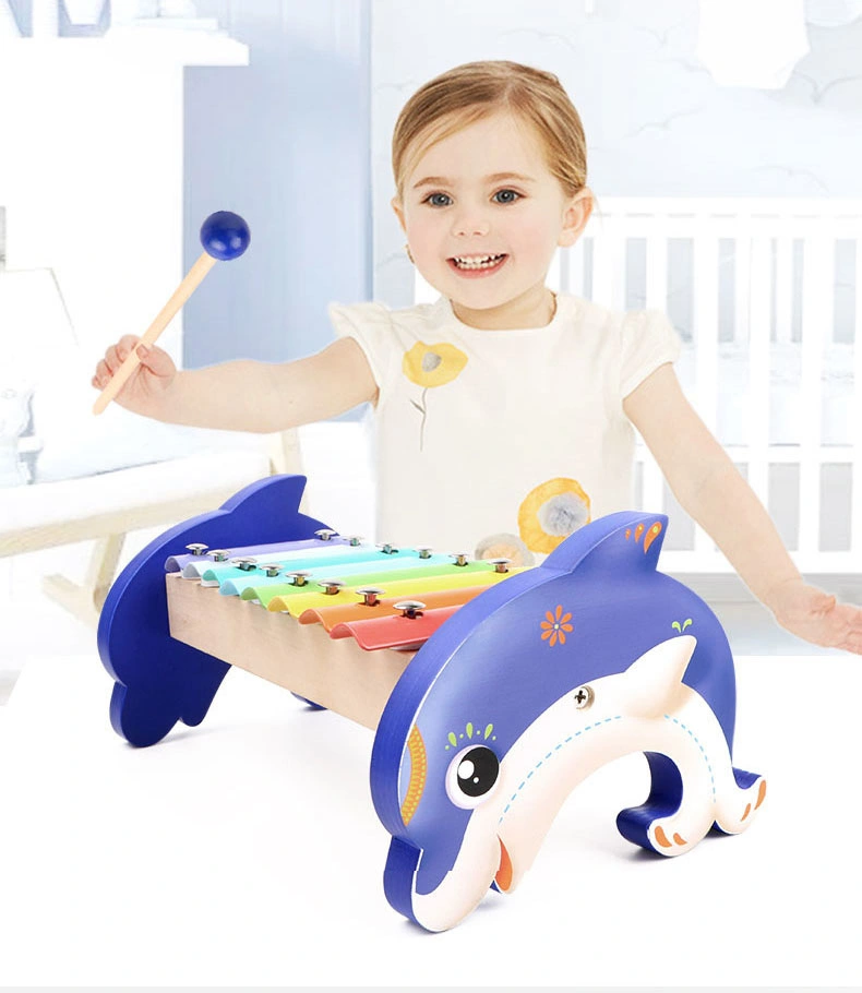 Kids Dolphin Percussion Instruments Baby Xylophone Musical Wooden Toy