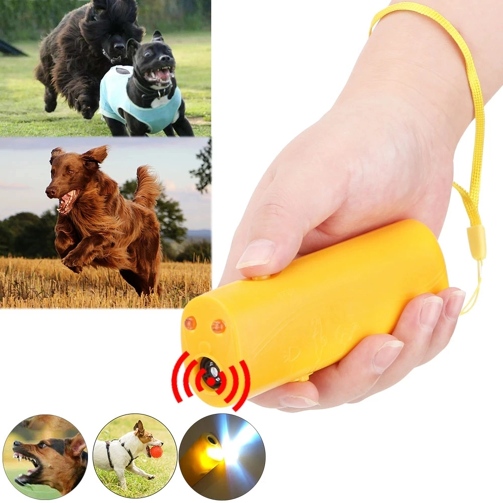 PET Dog Repeller 3 en 1 Entrenamiento de Pet Dog ultrasónico Equipo Anti Barking Stop Barking Living Room con Linterna LED