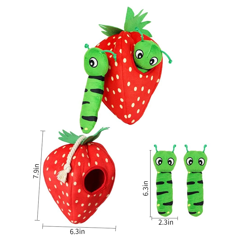 La Fraise et trous Carpenterworm Multi et lavable Interactive grinçant Masquer Rechercher jouet en peluche d'activité de chien chiot