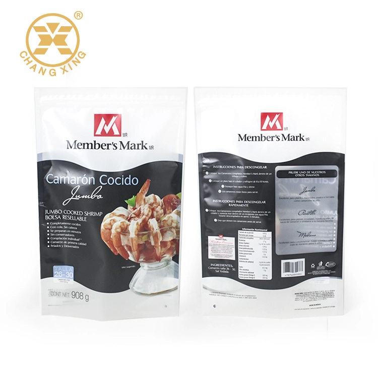 Matt Frosted 3 Sides Sealed Laminated Plastic Resealable Frozen Food Plastic Bag for Seafood Packaging