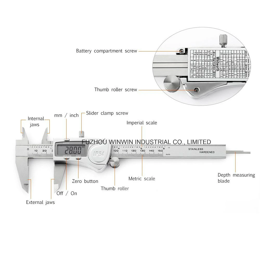 High Precision IP54 Waterproof Digital Vernier Caliper 6" Electronic Caliper (WW-54DC04)