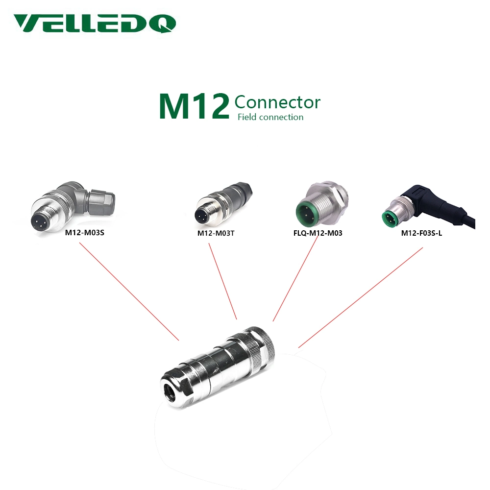 M12 Connector 3 Pin Female Straight with Shield