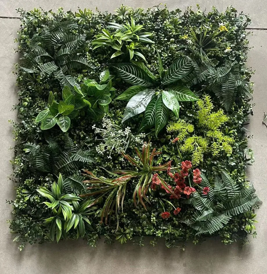 Outdoor Green Wall 1*1m Artificial Plant with Flower Artificial Turf