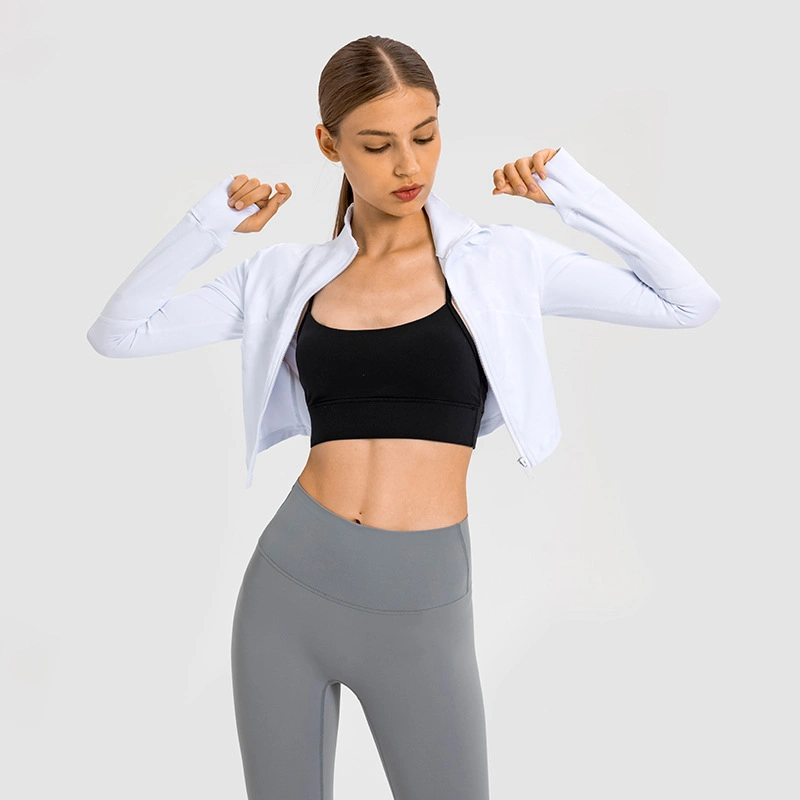 Grossista Xsunwing Mulheres Treino Activewear Desgaste Desportivo executando ioga elástica Alta Slim Fit Stand up Colar zíper completo jaqueta de avental