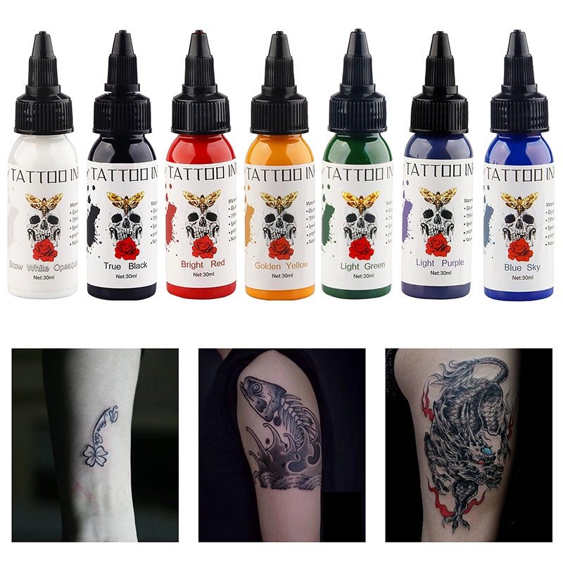 Tinta Profissional para Tatuagem de 30ml com 7 Cores/Conjunto de Tintas para Tatuagem