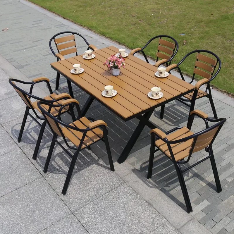Outdoor Leisure Living Room Table Bar Plastic Wood Outdoor Waterproof Prevent Bask in Furniture of Combination of Desk and Chair
