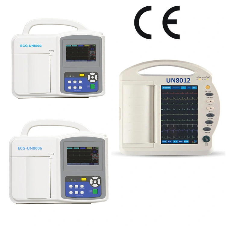 Medical Portable CE ISO 12 Leads Handheld Three-ECG EKG Electrocardiograph Machine with Electrodes