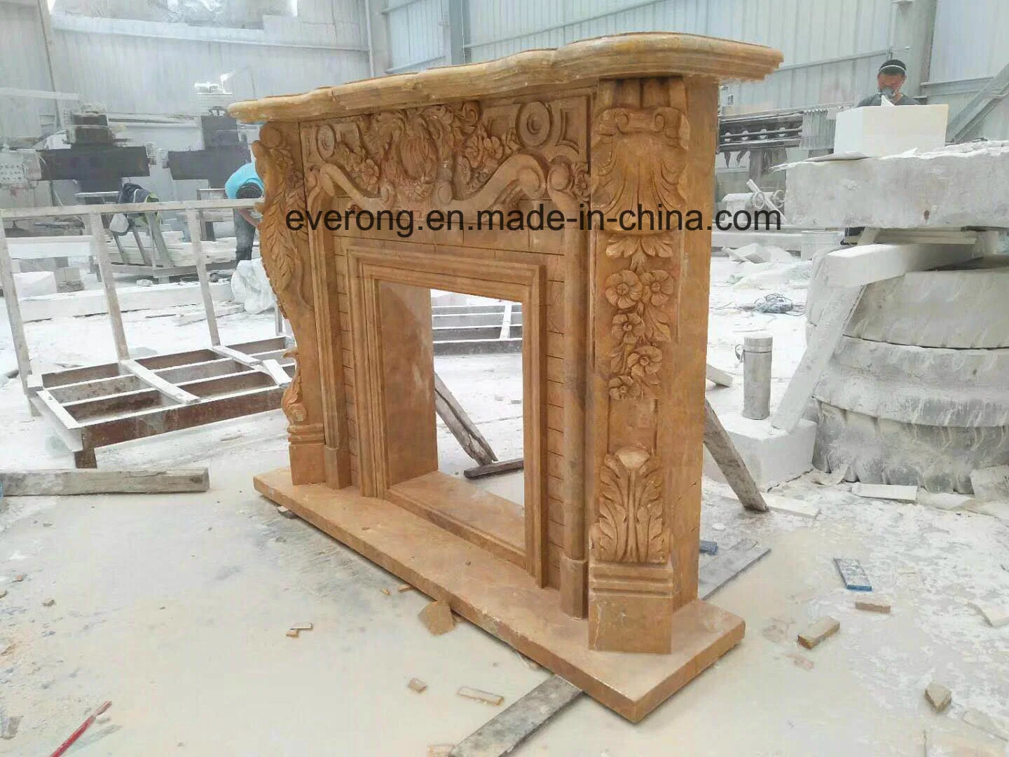 White&Grey Marble Carving Fireplace for House/Villa Living Room Decoration