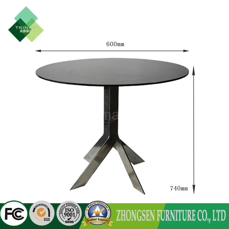 Stainless Steel Frame with Black Glass Table for Dining Room