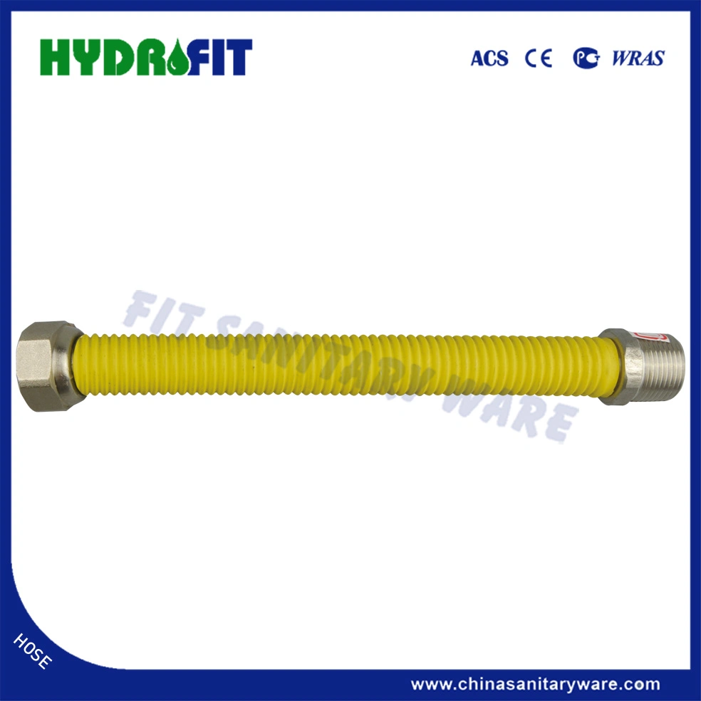 Heavy Nut Reinforced Corrugated Yellow PVC Cover Gas Hose (HY6256)