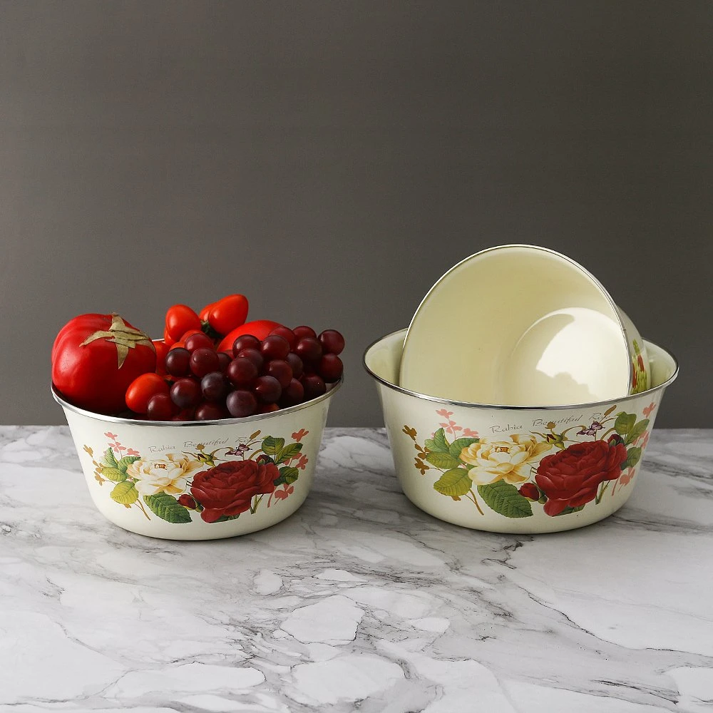 Good Quality Fruit Vegetable Washing Food Grade Salad Bowl Enamel Finger Fresh Storage Bowl Container