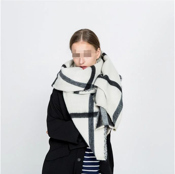 Black & White Soft Warm Thick Plaid Shawl