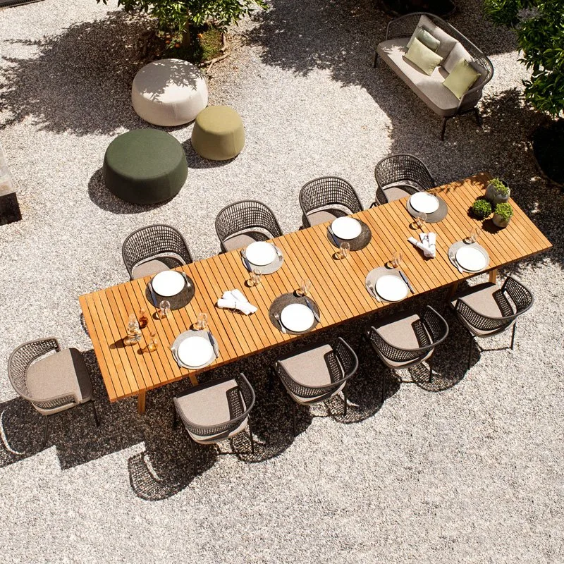 Le restaurant d'Osier en rotin rotin Ensemble 6 pièces en plein air Jeu de tables et chaises en bois Meubles de salle à manger en plein air jeux de jardin