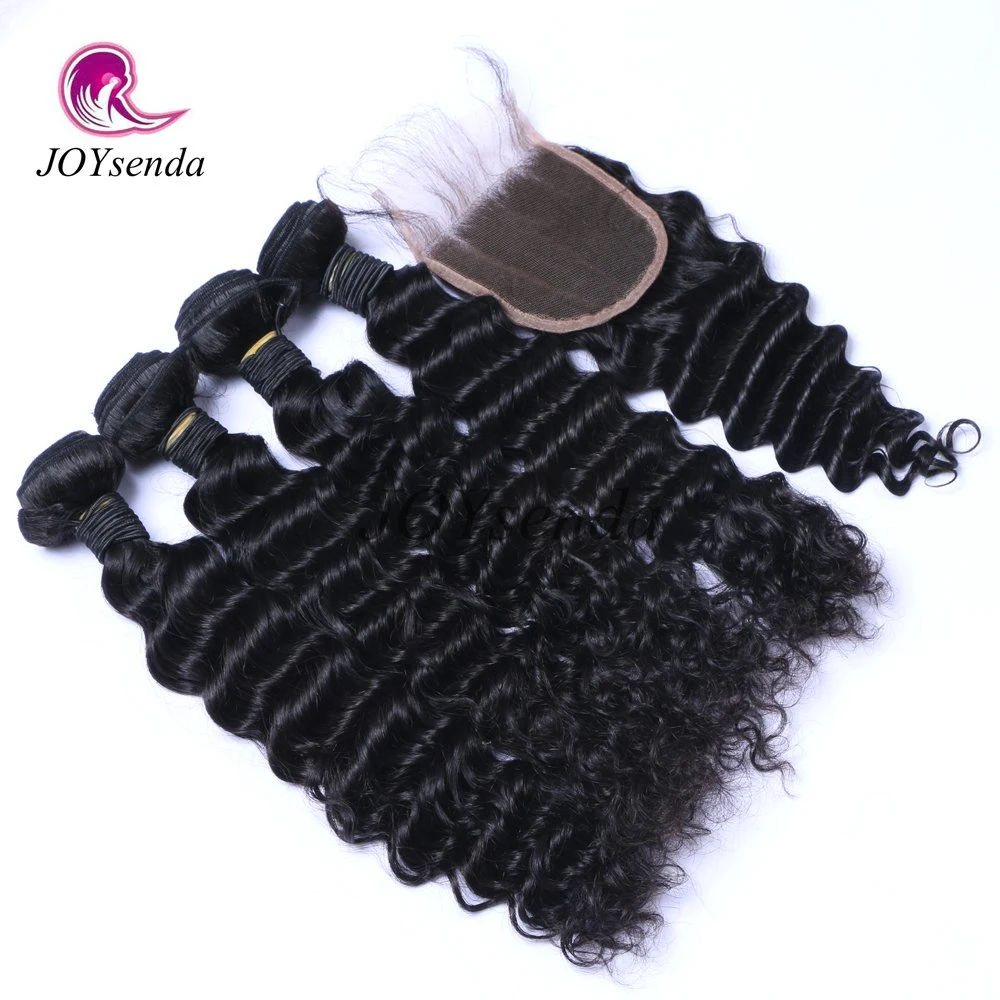 Deep Wave Mongolian Virgin Hair Weft with Lace Closure