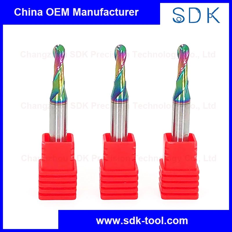 Fresa de punta de bola de carburo sólido de alta performance de 2 acanaladuras Herramientas de corte con recubrimiento DLC para aluminio