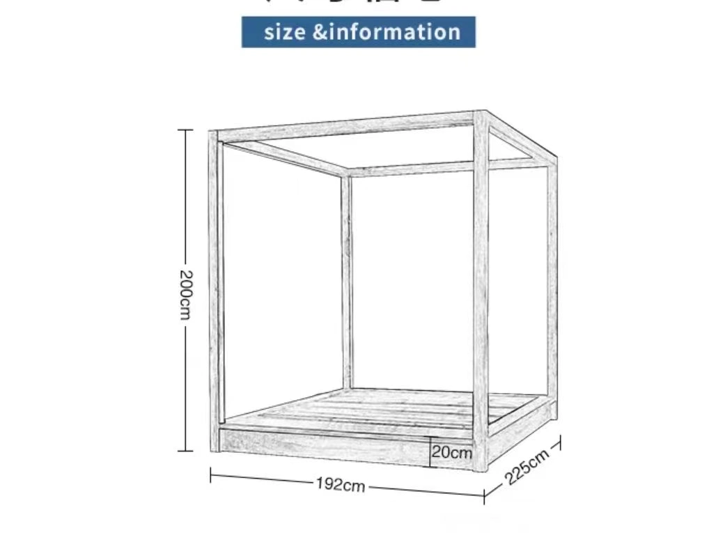 Estilo chino moderno Nordic Lápiz Natural Muebles de dormitorio cama Post Marco de cama con dosel de madera