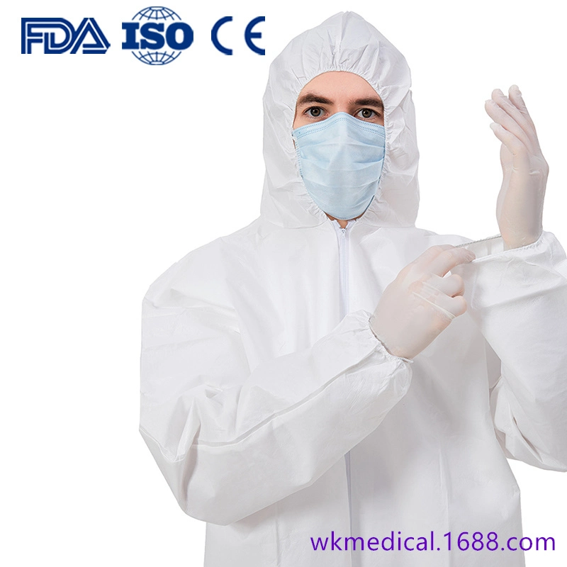 Mayorista/Proveedor de Cat III Tyvek desechable de 400 SMS encapuchados Mono de protección de PE 65g para el Hospital Dental EPI resistente a salpicaduras Tipo 3/4 Traje de aislamiento EN14126 reutilizables.