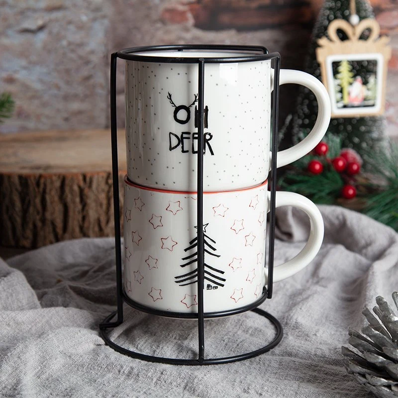 Christmas Design Stackable Mug New Bone China with Decal for Gifts