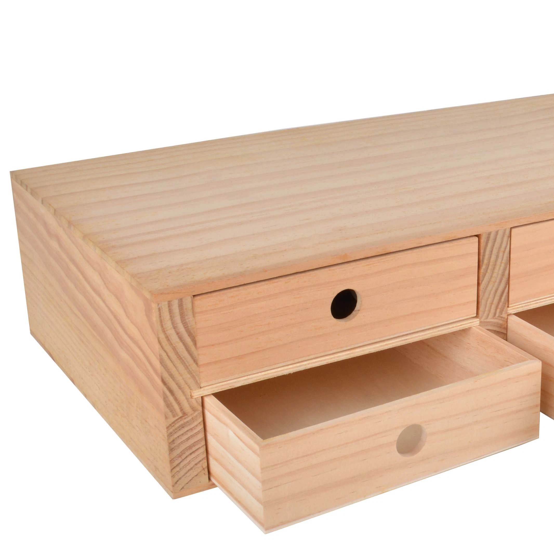 Rectangle Wooden Storage Box with Drawers, Desk Organizer, jewelry Storage