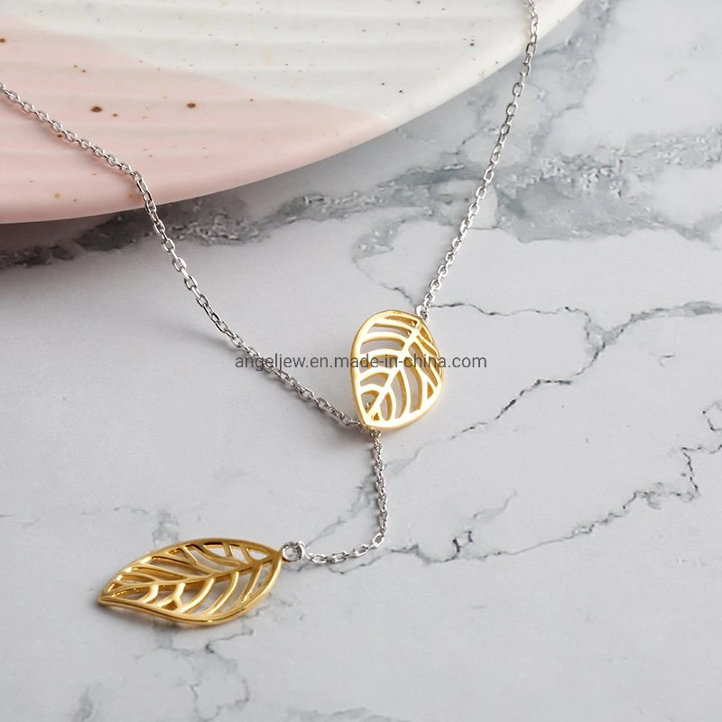 New Arrival Creative Leaf Design Long Necklace Fashion 925 Sterling Jewelry for Trendy Women