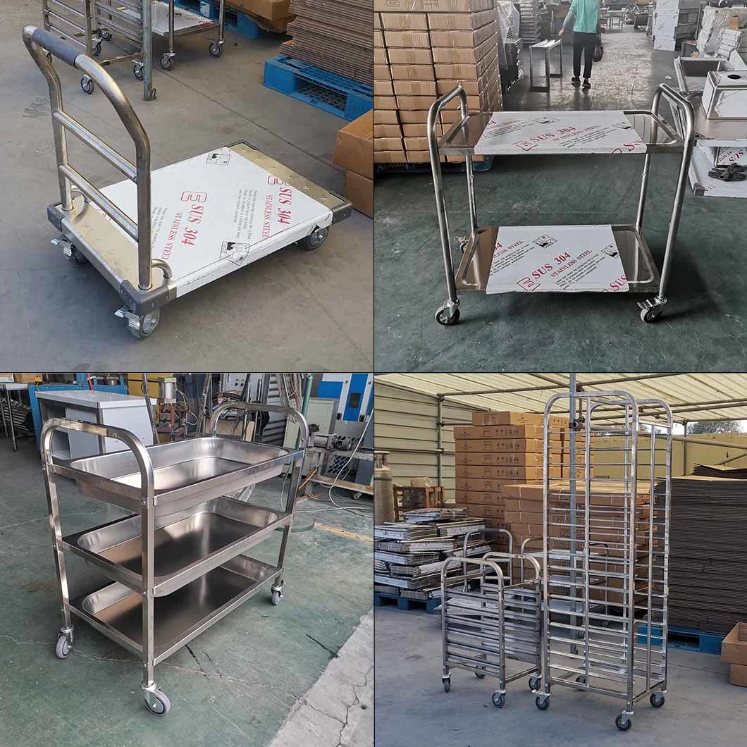 One Tier Stainless Steel Trolley Cart 201/304 Stainless Steel Metal Lab Hospital Cart