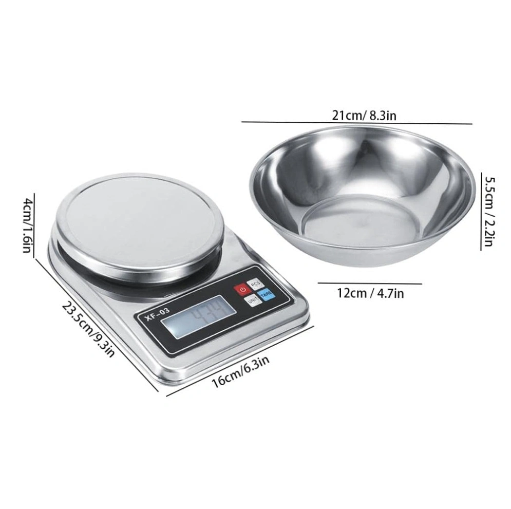 Digital Kitchen Scale, LCD Display, Food Scale with Bowl Stainless Steel for Dieting, Baking, Cooking, and Meal Prep,