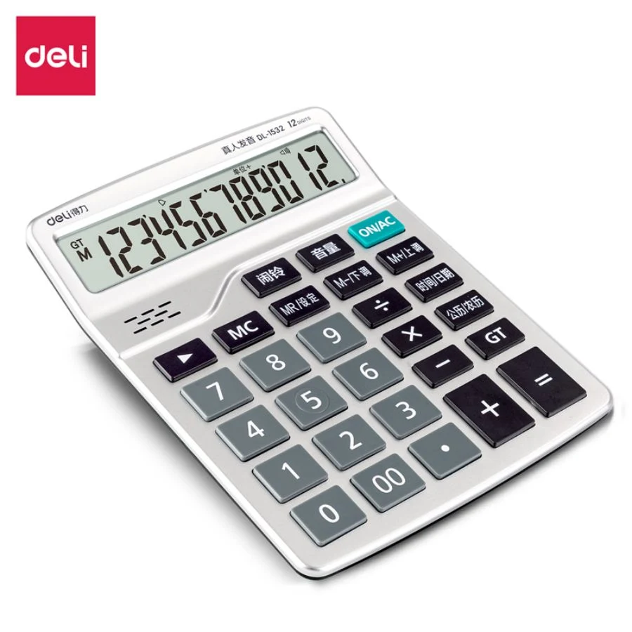 Deli 1532 Voice Calculator Business Office Accounting Special Metal Calculator (silver)