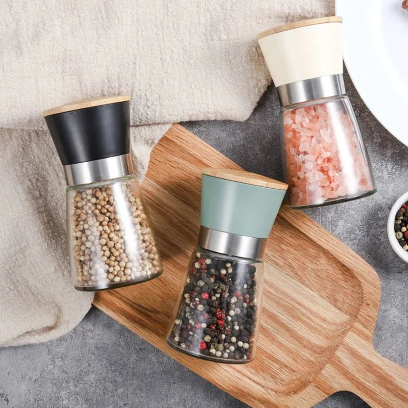 Portable 304 Stainless Steel Salt and Pepper Shaker Glass Bottle Pepper Mill Salt Grinder Kitchen Accessories for Picnic