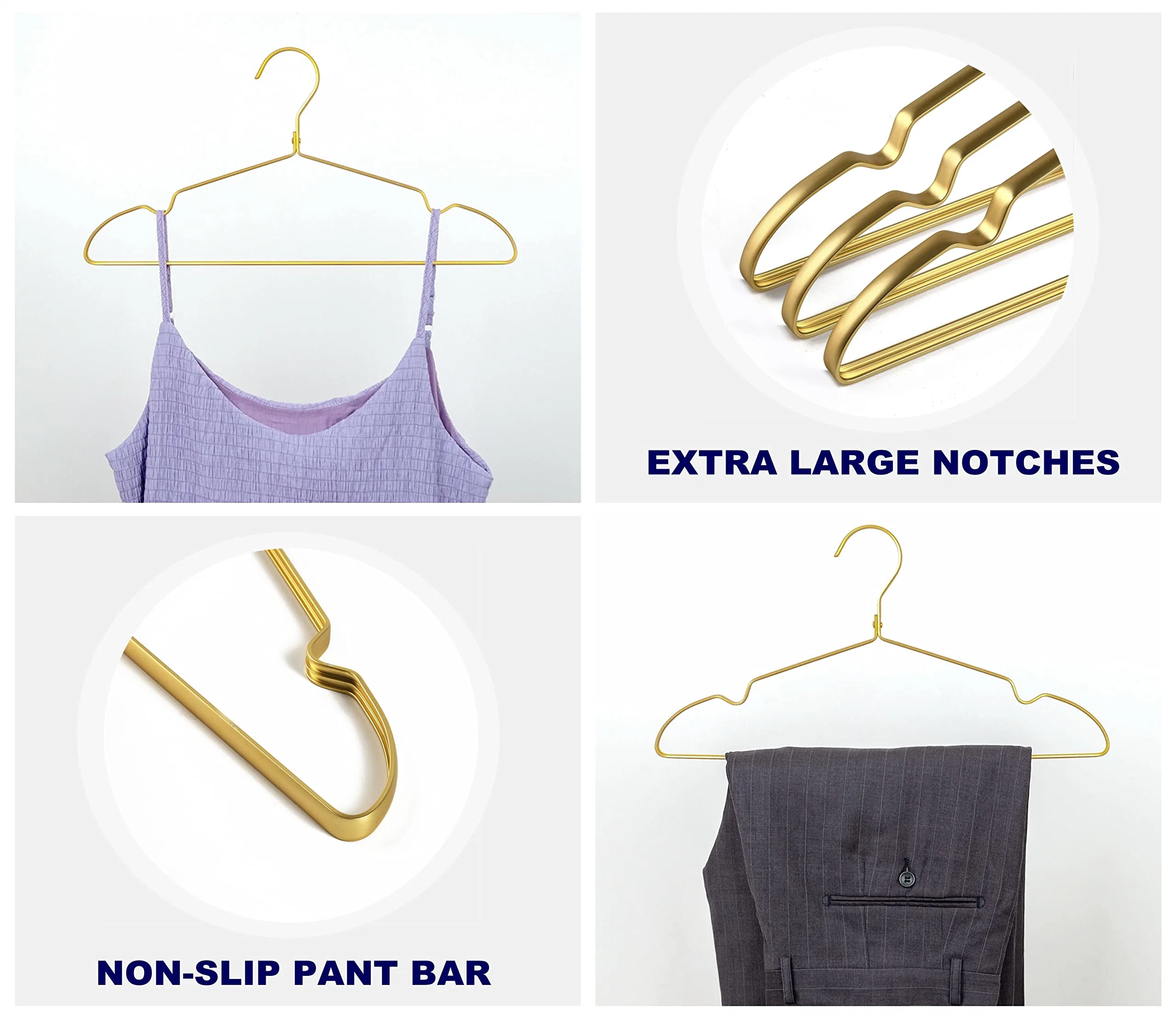 Premium Matte Gold Aluminum Clothes Hangers 20 Pack Extra Smooth Metal Light