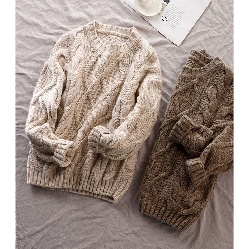 Basic Customization Ladies&prime; Jumper Pure Wool Cable Round Neck Knitted Style