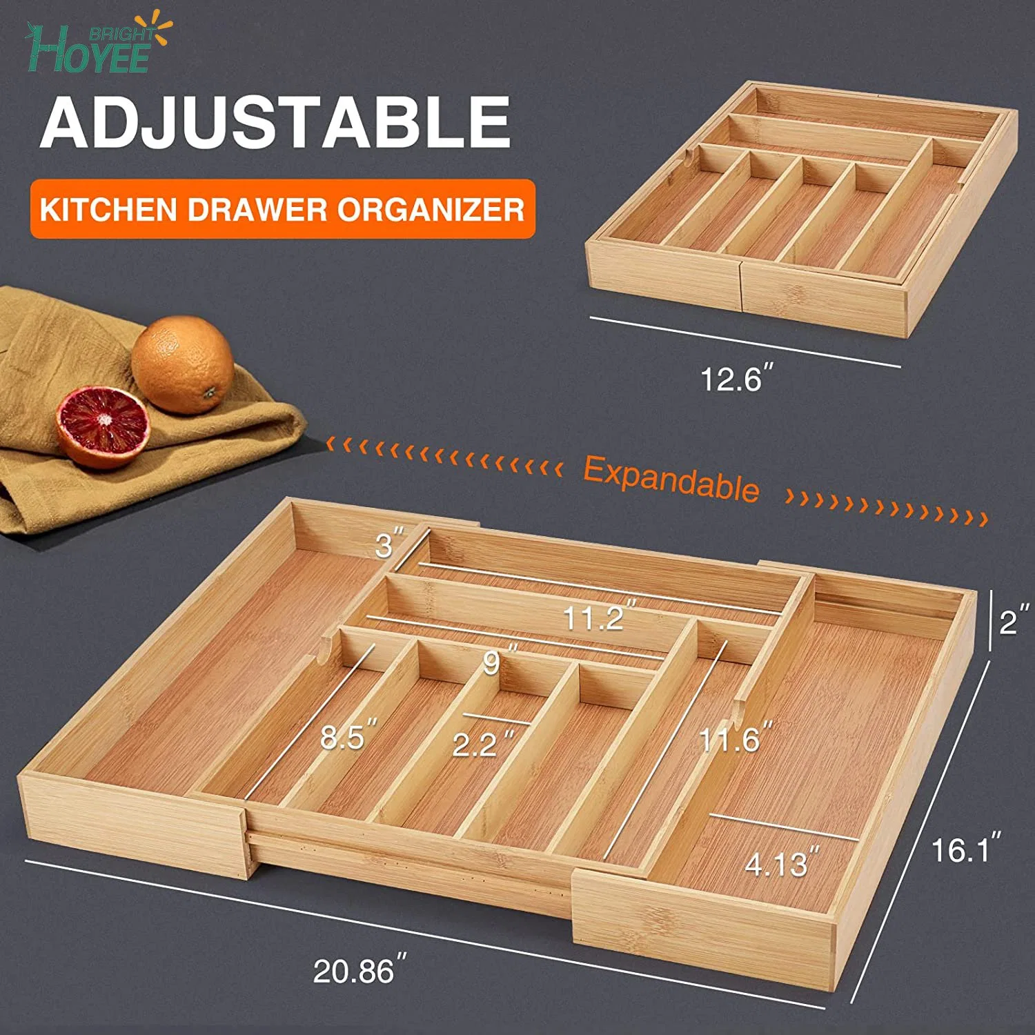 Verstellbarer Bambus-Utensil-Schubladenorganisator