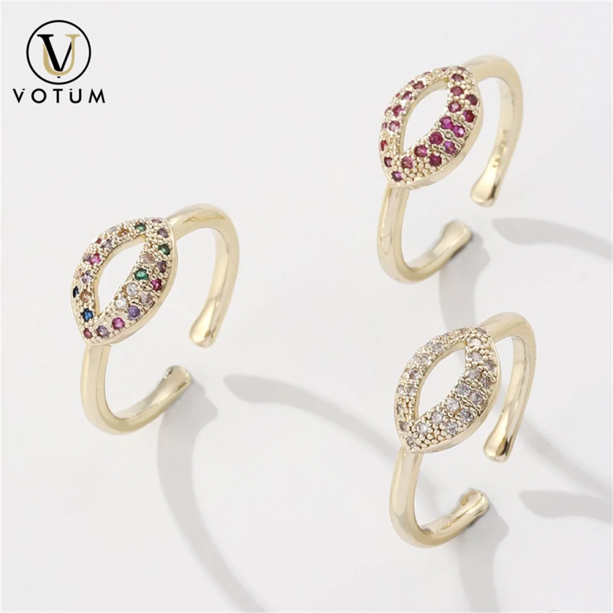 Votum Fashion Gemstone Ruby Moissanite Diamond Lips Design 925 Silver 18K Gold Plated Ring Jewelry