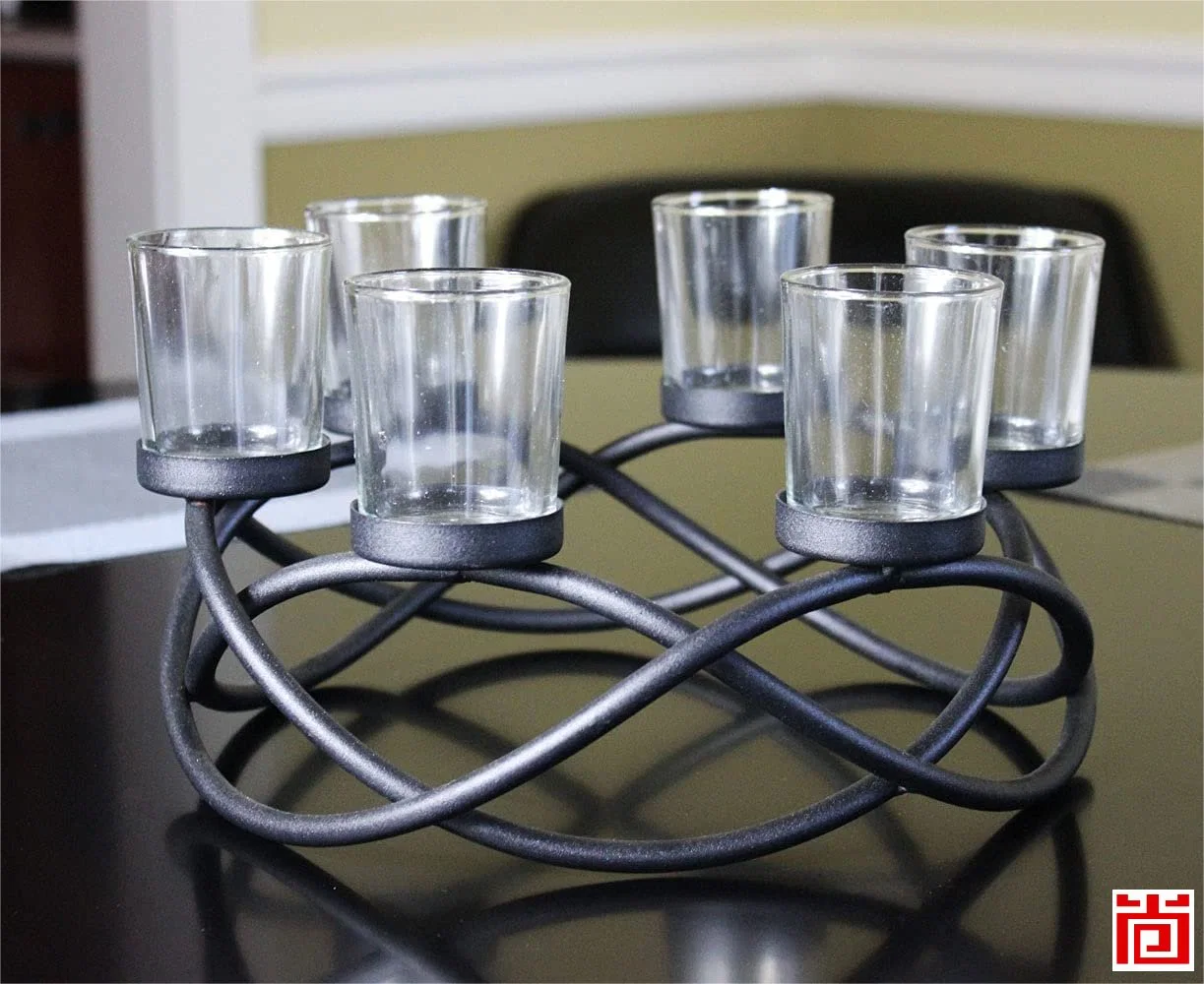 Black Iron Table Centerpiece Candle Holder Various Color Glass Votive Cups