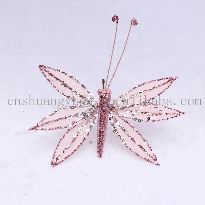 New Design Christmas Shiny Dragonfly Butterfly for Holiday Wedding Party Decoration Supplies Hook Ornament Craft Gifts