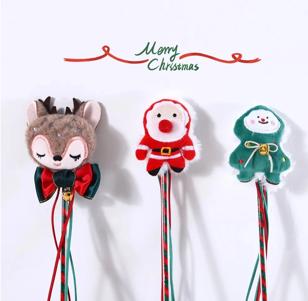 Hot Sale Christmas Tree Santa Claus Cat Teaser with Bell Toy