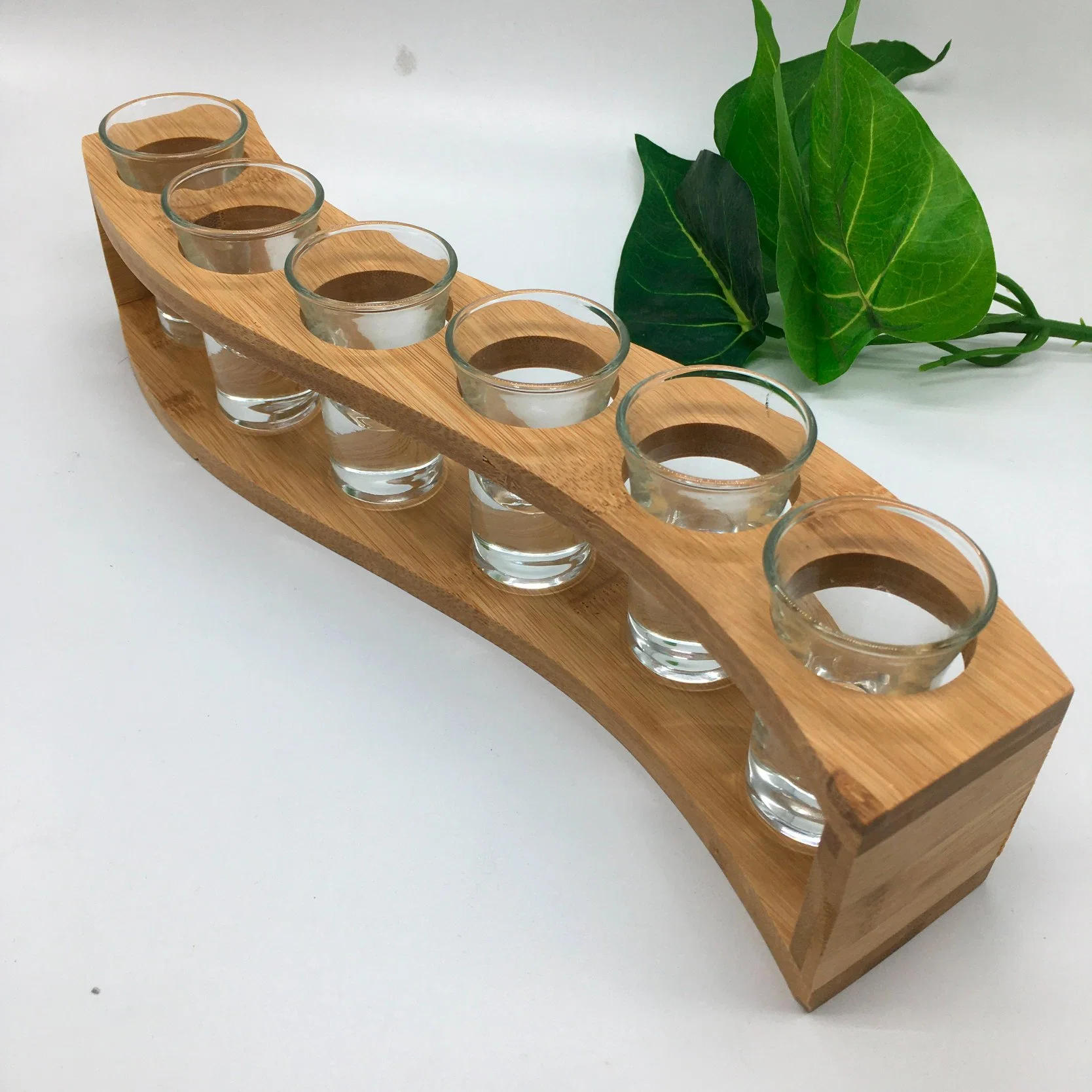 6 Tequila Vodka Shot Glass with Bamboo Wooden Holder