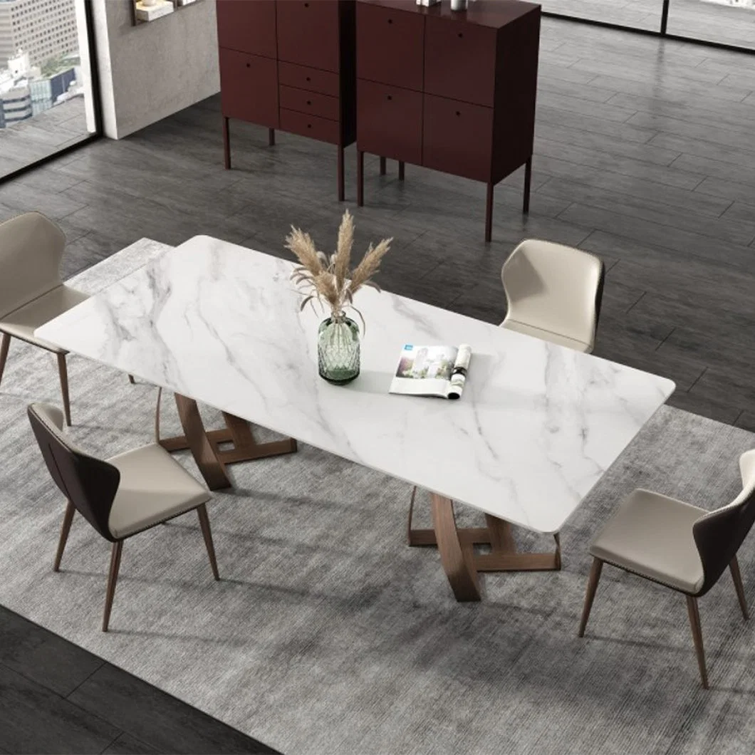 Sala de estar mobiliário Luxo Round Metal perna Marble mesa de jantar Com cadeiras rotativas de 6 lugares no centro