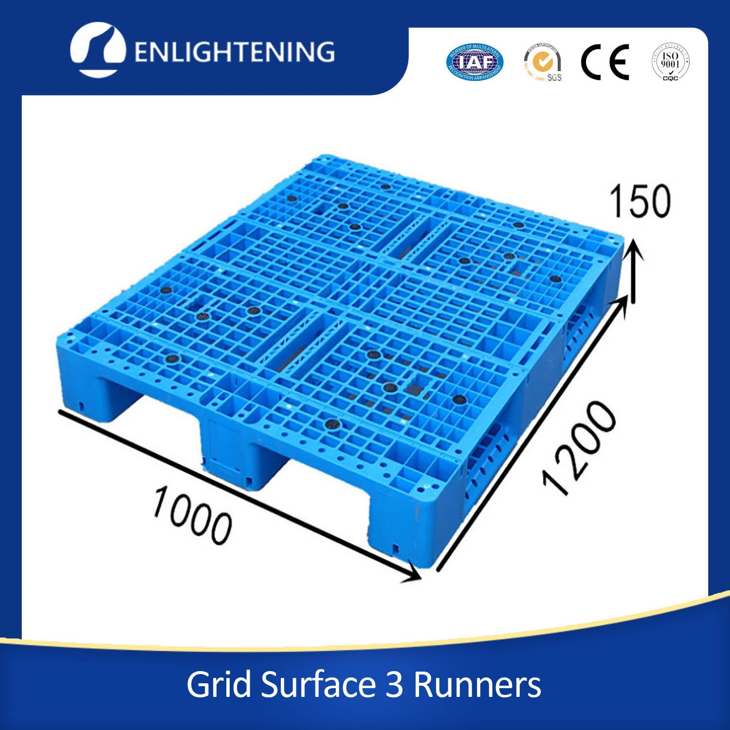 Superficie plana de HDPE de altas prestaciones Gran Racking antideslizamiento reforzado Almacén industrial apilable Palets de plástico reutilizables Euro apilables