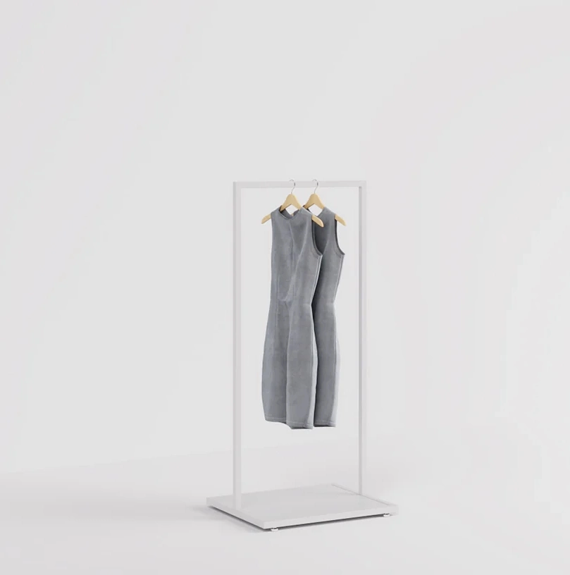 Moderne Porte-vêtements en acier inoxydable blanc à tuyaux.