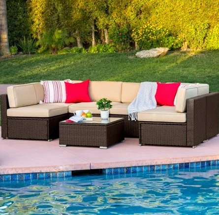 PE Rattan Jardín Muebles Patio al aire libre Sofá 6 asientos