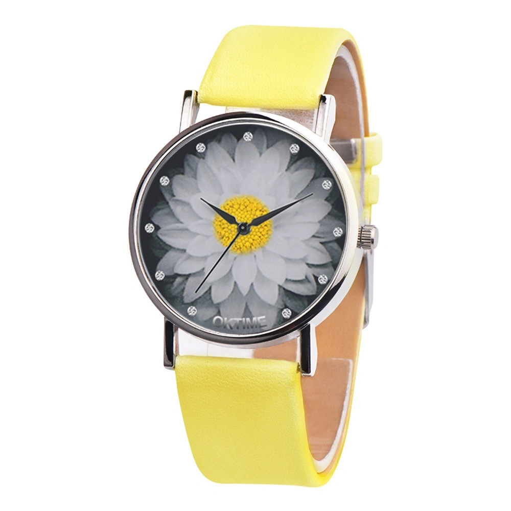 Quartz Uhr Gelb Blume Casual Watch Frauen Runde Drop Versand Uhr Ladies Simple Watch Esg17686